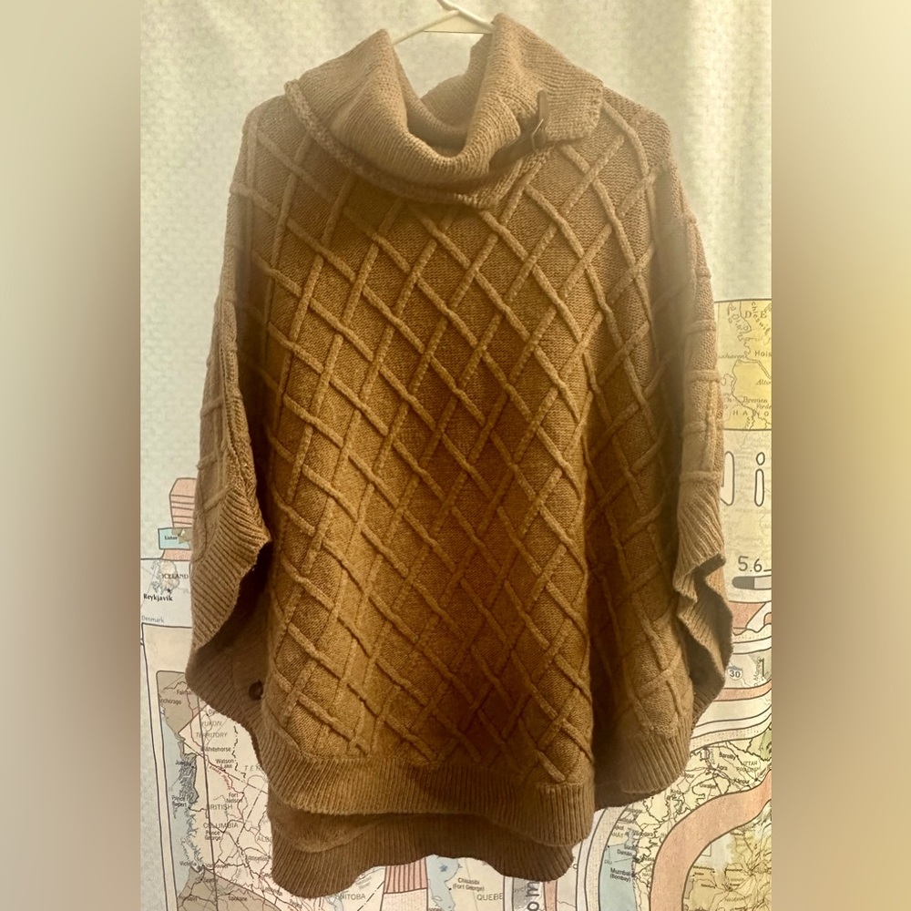 Orvis, Camel, Cable-Knit Poncho Sweater